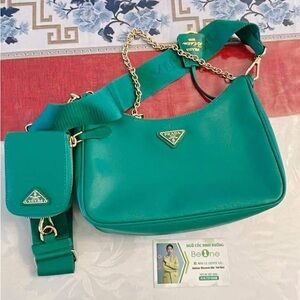 Prada Teal Shoulder Bag with Gold Chain